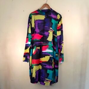 Shein Curves Multi-colored Brushstroke Design Long Sleeve Dress 3XL